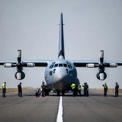 C-130 Hercules with Ground Crew