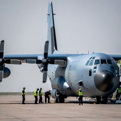 C-130 Hercules with Ground Crew