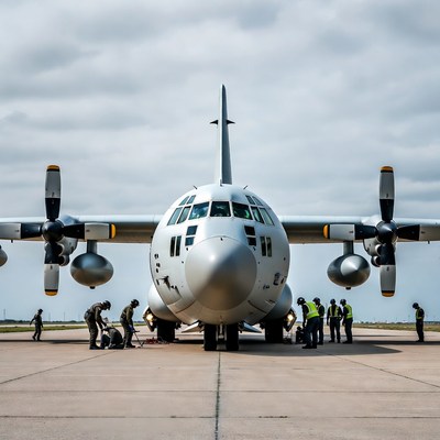 C-130 Hercules with Ground Crew