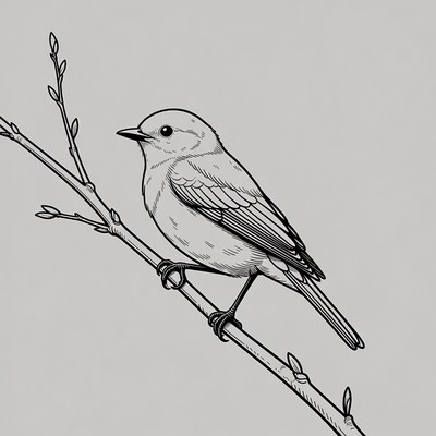 Bird perched on branch illustration