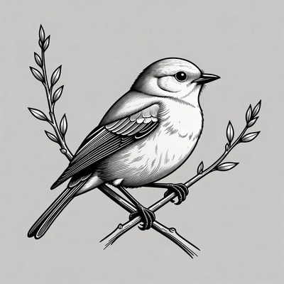 Chickadee perched on branches illustration