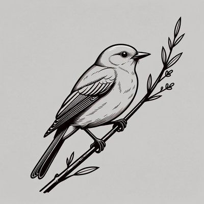 Bird perched on branch illustration