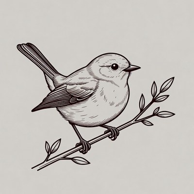 Chickadee perched on branch illustration