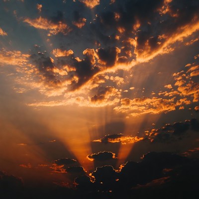 Dramatic Sunset Sunbeams Through Clouds