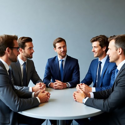 Businessmen in meeting around table
