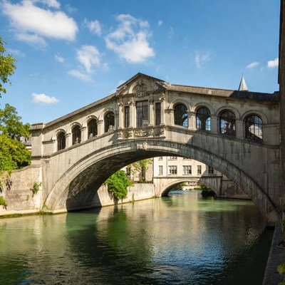 Historic stone bridge over river