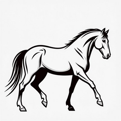 Black and white horse illustration