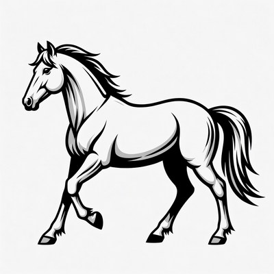 Black and white horse illustration
