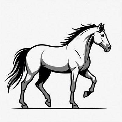 Black and white horse illustration