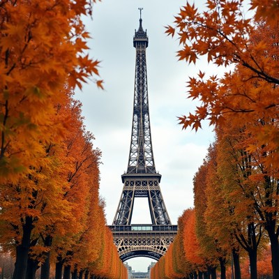 Eiffel Tower Framed by Autumn Trees