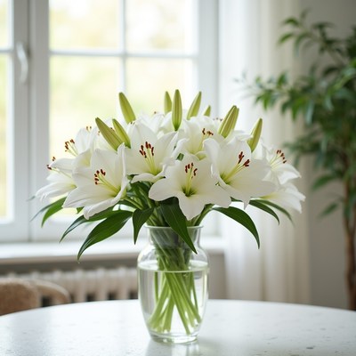 White Lilies Bouquet in Glass Vase
