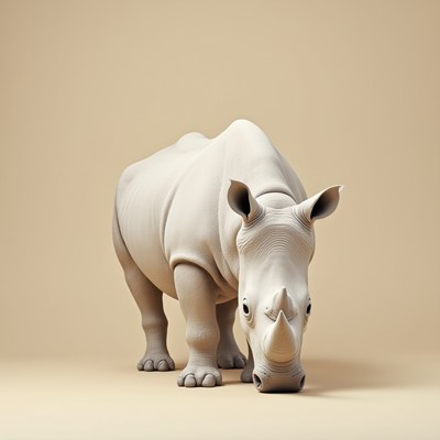 White Rhino on Beige Background