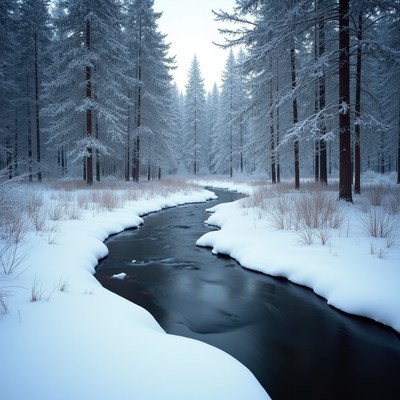 Snowy River in Winter Forest