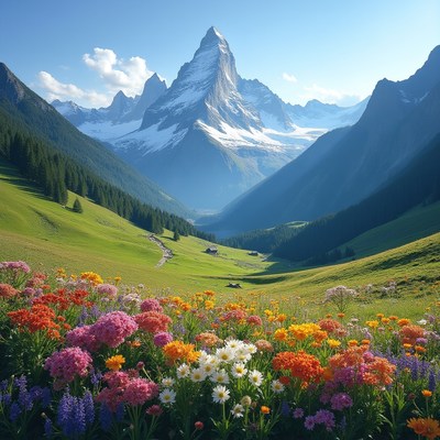 Matterhorn Peak with Wildflowers and Valley