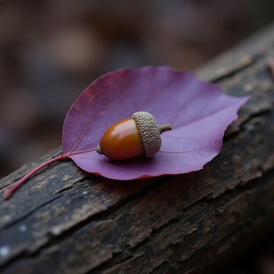Acorn on Purple Leaf