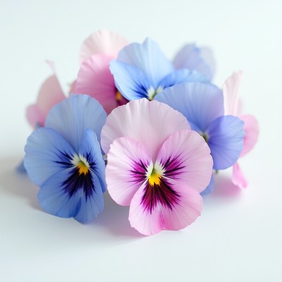 Pink and Blue Pansies on White