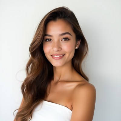 Smiling Asian woman in white tube top