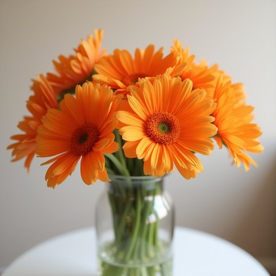 Orange Gerbera Daisies in Glass Vase