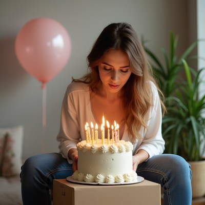 Woman blowing out birthday candles