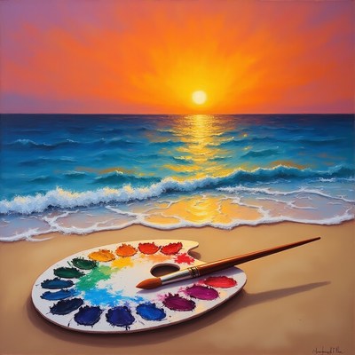 Colorful Paint Palette on Beach Sunset