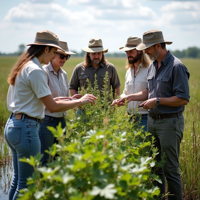 Scientists Examining Plants in Field