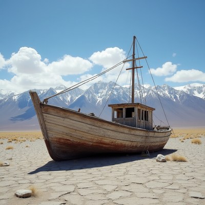 Abandoned Boat on Desert Shore