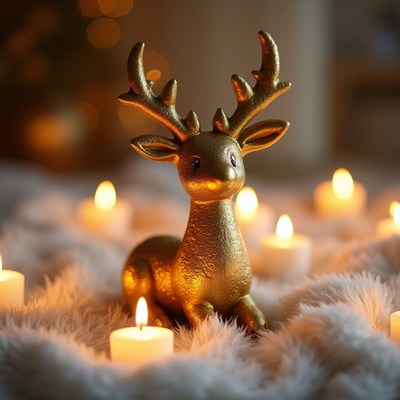Golden Reindeer Figurine with Candles