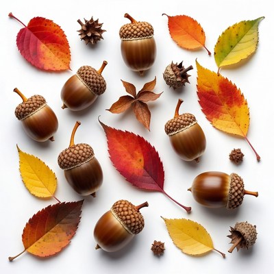 Acorns and Autumn Leaves Flat Lay