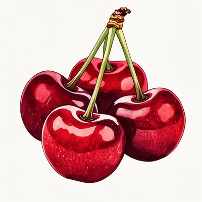 Cluster of ripe red cherries