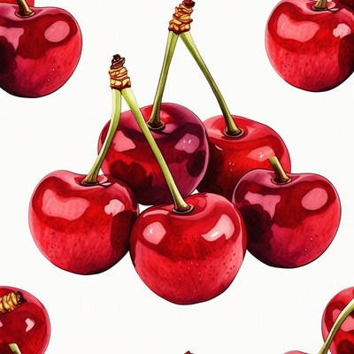 Shiny Red Cherries Seamless Pattern