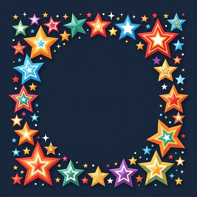 Colorful Stars Border on Black Background