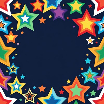 Colorful Stars Border on Black Background