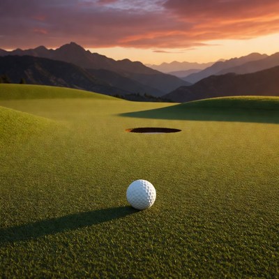 Golf Ball Near Hole at Sunset Mountains