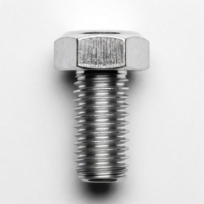 Silver Hex Bolt on White Background