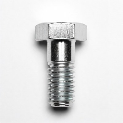 Silver Hex Bolt on White Background