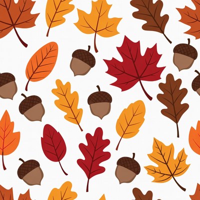 Fall Leaves and Acorns Seamless Pattern