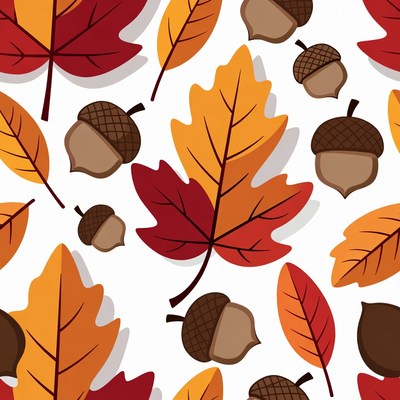 Autumn Leaves and Acorns Pattern