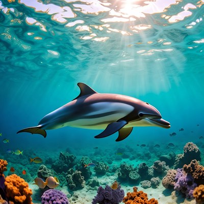 Dolphin swimming in coral reef