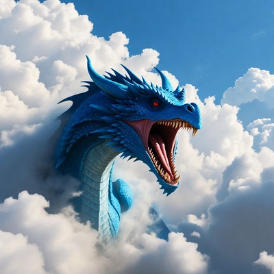 Blue Dragon Roaring in Clouds