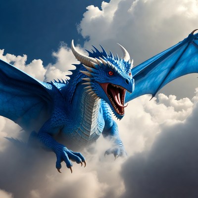 Blue Dragon Roaring in Clouds