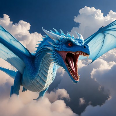 Blue Dragon Roaring in Clouds