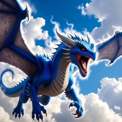 Blue Dragon Roaring in Sky