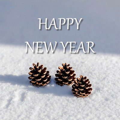 Happy New Year Pine Cones Snow