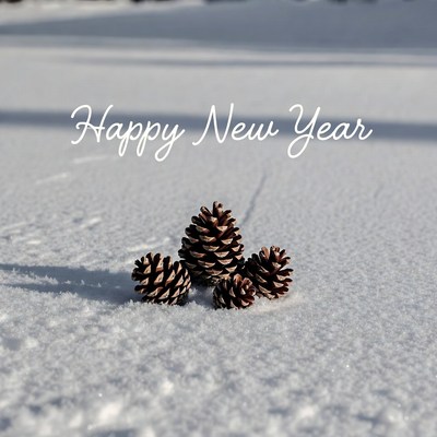 Happy New Year Pine Cones Snow