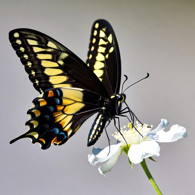 Tiger Swallowtail Butterfly on White Flower