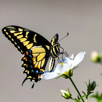 Tiger Swallowtail Butterfly on White Flower