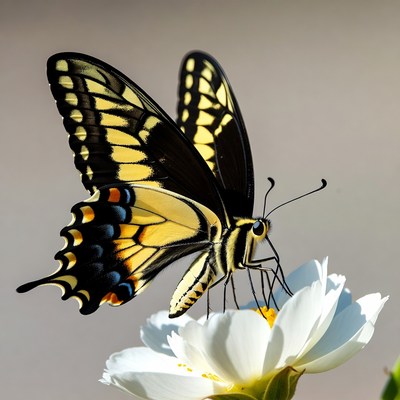 Tiger Swallowtail Butterfly on White Flower
