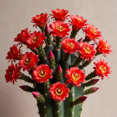 Red Christmas Cactus Blooming