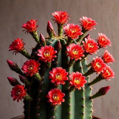 Red Flowering Cactus Plant
