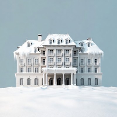 Snow-Covered Grand Mansion